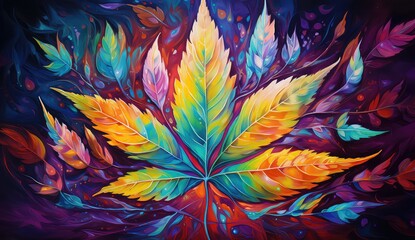 Tło z kolorowym liściem marihuany.  - obrazy, fototapety, plakaty