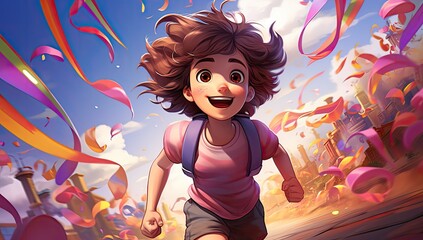 Obraz na płótnie Canvas Dziewczynka biegnąca przez łąkę. 