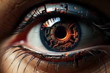 Cybernetyczne oko z nowoczesną technologią.  - obrazy, fototapety, plakaty