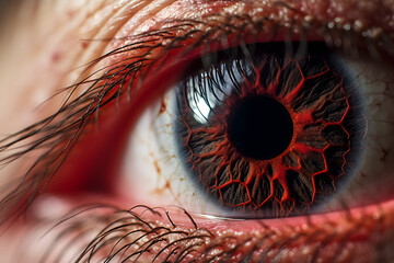 Close-up view of a human eye, Displaying intricate details such as iris texture, Eyelashes, and...