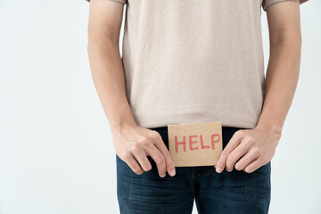 Man request for help private parts feeling discomfort from disease and inflammation. Venereal,...