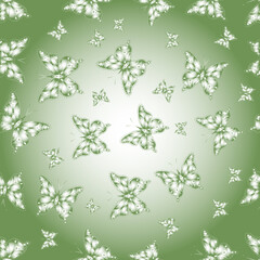 Fototapeta premium Scribble, sketch, doodle. Illustration on neutral, gray and green colors. Plaid butterfly for textile print. Seamless pattern.