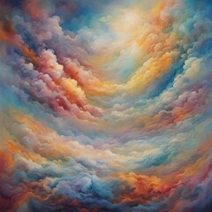 air space, surrounded by clouds and rainbows, abstract, surreal, dreamlike, stylized of painting style, detailed, high resolution, otherwordly, fantastic