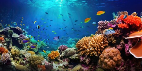Naklejka na ściany i meble Colorful underwater world with a big variety of Sealife in tropical ocean