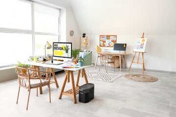 Interior designer's workplaces in modern office
