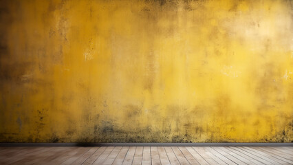 Pared amarilla con textura con suelo de madera - obrazy, fototapety, plakaty