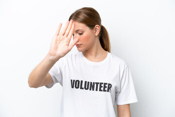 Fototapeta premium Young volunteer woman isolated on white background making stop gesture and disappointed