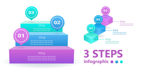 Infographics for business in the form of growth ladders with numbering floating in the air. 3 D. Vector illustration. - obrazy, fototapety, plakaty