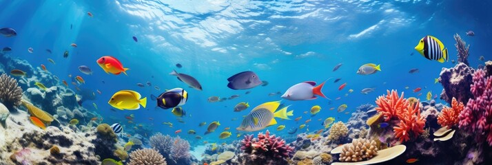 Naklejka premium Colorful underwater world with a big variety of Sealife in tropical ocean