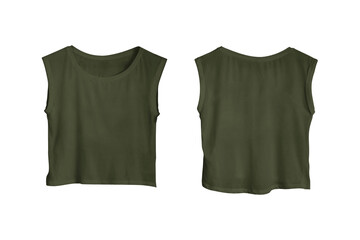 Blank Army Sleeveless Crop Top Template for Women, Isolated Object