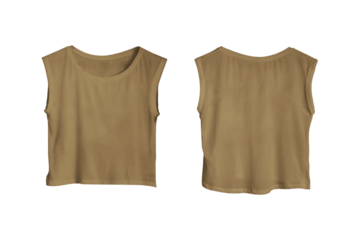 Blank Brown Sleeveless Crop Top Template for Women, Isolated Object