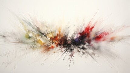 Abstract Explosion of Colours on a white Canvas. An abstract painting of a white background with red, yellow, and blue colours