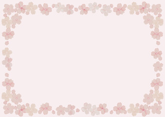 水彩で描いた可愛い桜フレーム　ピンク背景
