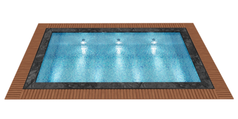 Rectangular Swimming pool with blue water isolated. Rectangular swimming pool with blue mosaic at the bottom