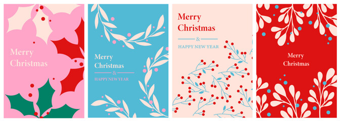 Merry Christmas modern card set elements greeting text lettering  vector