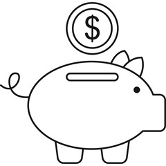 Piggy Bank Icon Outline PNG Transparent Background
