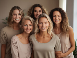 Obraz premium Team of beautiful women sitting in circle and feeling united and empowered. Concept of unity, support, save space for woman. Generative AI