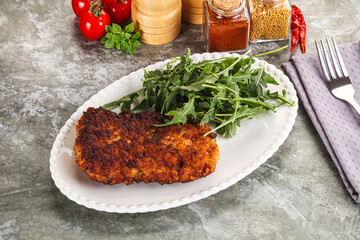 Tasty roasted breaded meat schnitzel