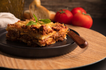Bolognese tomato sauce traditional lasagna italian food served in a plate
