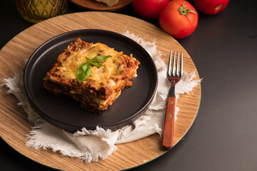 Bolognese tomato sauce traditional lasagna italian food served in a plate