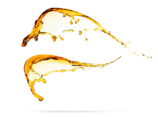Two splashes of clear yellow liquid, isolated on a transparent background png