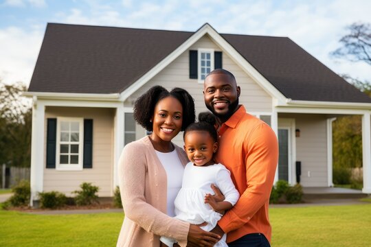 African American Family In Front Of Newly Purchased House