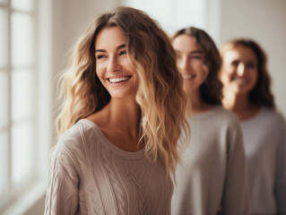 Obraz premium Team of beautiful women sitting in circle and feeling united and empowered. Concept of unity, support, save space for woman. Generative AI
