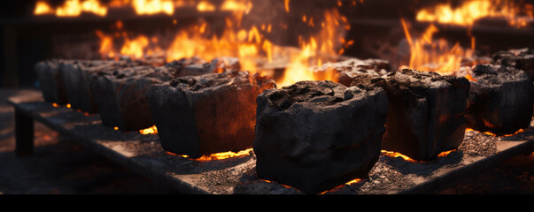 Burning wood briquettes on the grill. generative ai - Powered by Adobe