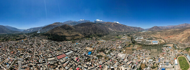 Aerial view of the town of Caraz, in the Ancash region.