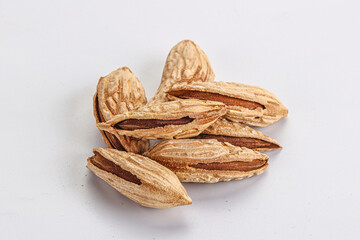 Shelled dry almond nut heap