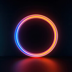 3d render. Abstract geometric background of neon linear ring glowing in the dark. Minimalist futuristic wallpaper