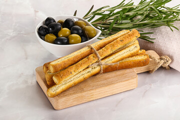 Crispy grissini italian bread heap