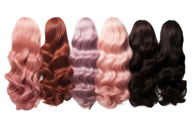 Colorful Synthetic Fiber Wigs Isolated On Transparent Background PNG.