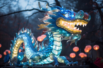 Obraz premium Blue Chinese Dragon symbol of 2024. Chinese New Year