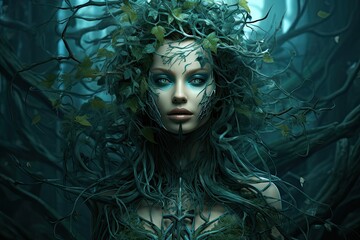 Kobieta połączona z lasem.  - obrazy, fototapety, plakaty