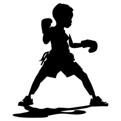 Vector silhouette of a baby Boxing,  The child in Boxing.