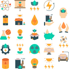 Renewable energy and green technology icon set