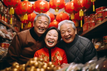 Multi generation family celebrating Chinese New Year