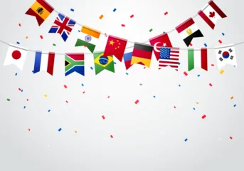 Foto op Plexiglas Party Garland With Flags Of The World. Celebration Concept. © Black White Mouse