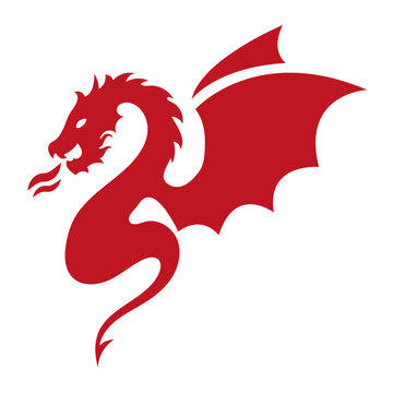 Illustration depicting a red dragon with wings on a white background