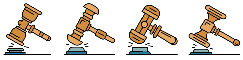 Judge gavel icon set. Gavel icons. Vector isolated illustration.