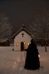 hirte auf dem weg zur christmette - kapelle