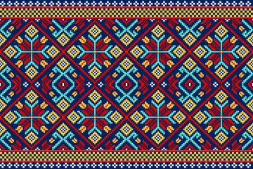 pixel art fabric pattern Abstract ethnic art pixel fabric design colorful orange flowers, hearts, green background Designed for fabric patterns, textiles, home decorations, cross stitch, scarves