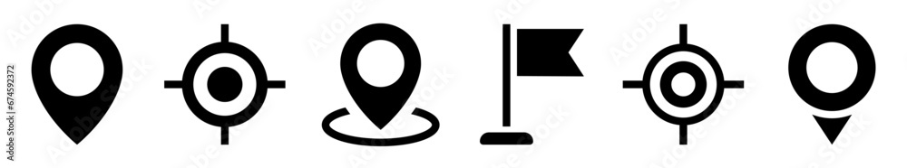 Poster gps location map icons. set of map pin icon set. current location. tracking symbol. pointer sign. ve