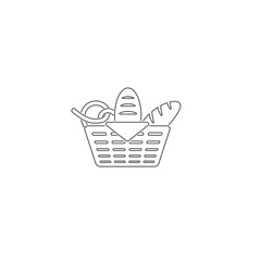 Basket with bread line icon flat vector