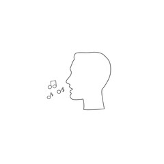 Black silhouette head man and note as singing icon. Vector