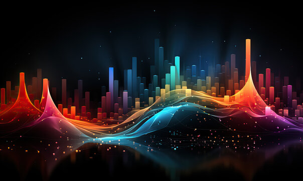 The abstract neon futuristic city of the future and the measurable lines