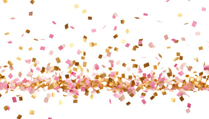 flying pink gold confetti isolated on transparent background cutout