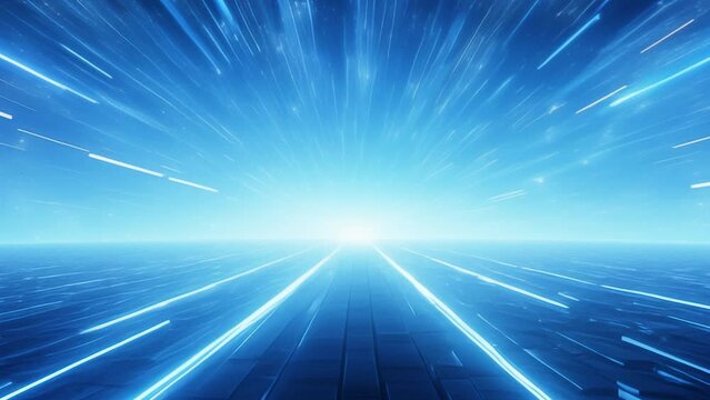 Bright blue speed lines simulating cyberspace on black background. Speed light lines moving fastly. Concept of space. High quality 4k footage