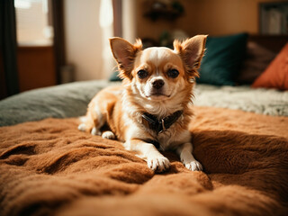 chihuahua lying on the bed